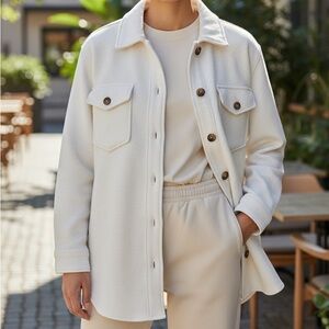 RDI XS White Button Down 100% Cotton Shacket Shirt Minimalist Jacket B6